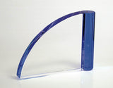 Blue Fan shaped Crystal Award customizable with texts and logos, perfect for corporate events and award ceremonies