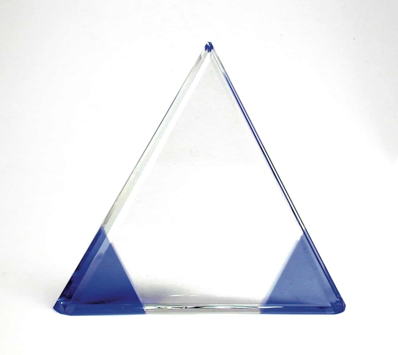 Blue Triangle Crystal Award customizable with texts and logos, great for corporations and business events