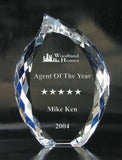 eternal flame crystal award customizable with texts and logos, great for corporate events and parties, real estate broker gifts