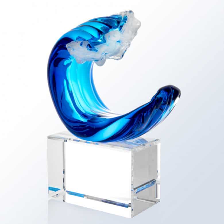 wave glass art, wave art, tidal wave crystal , custom awards, custom crystal awards, art glass