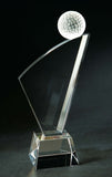 Crescent Golf Award, Crystal golf ball with crescent shaped fan award 