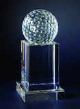 elegance crystal golf award customizable with texts and logos, clear glass golf ball with base award