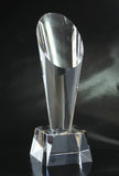 crystal ember award customizable with texts and logos, crystal cone shaped with base award