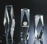 Belmont Tower Crystal Award customizable with texts and logos, engraved diamond pillar crystal award