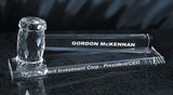 gavel crystal award customizable with texts and logos, perfect gift for executives, judges, leaders, made from high quality crystal clear glass