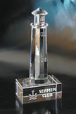 lighthouse crystal award with base customizable with texts and logos on base 