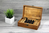 wooden storage box for essential oils with 40 slots, handmade with quality wood and customizable with texts and logos